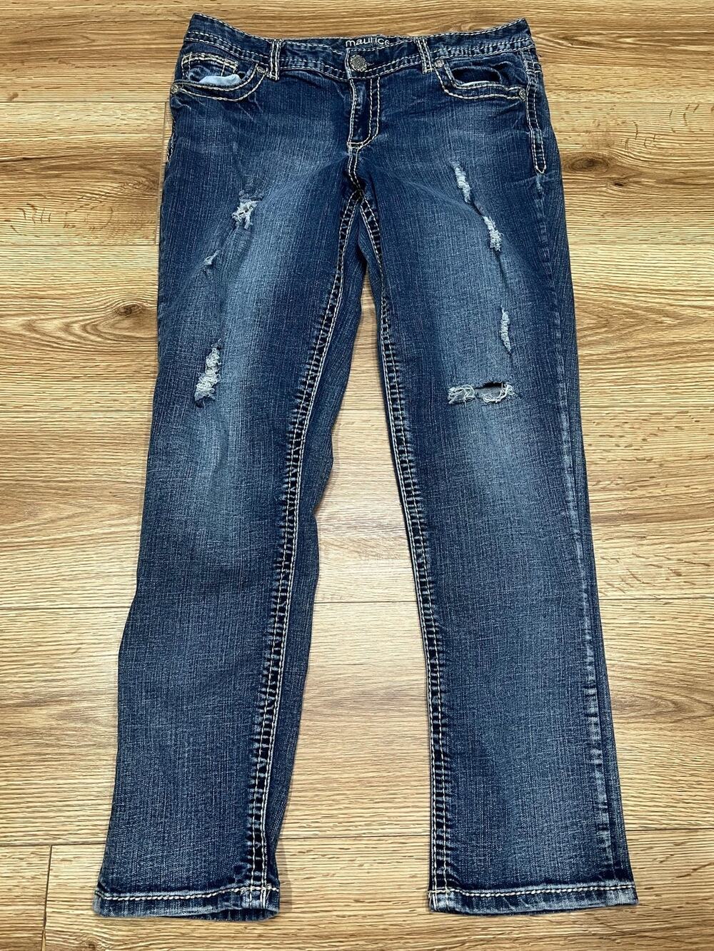Maurices Girls Jeans Size 7/8 Blue Distressed Cotton, Polyester, Spandex (A00)
